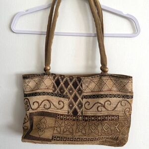 Vintage Tan Tapestry Shoulder Bag Carpet Bag